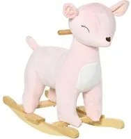 Cavallo a Dondolo per Bambini in Legno e Peluche Cervo Rosa