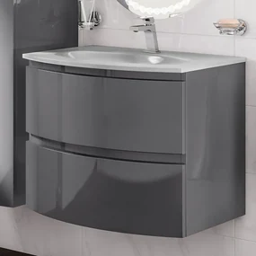 Mobile da bagno sotto lavabo BADEN HAUS Vague antracite laccato lucido L 70 x H 55 x P 50 cm 2 cassetti, lavabo non incluso