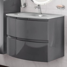 Mobile da bagno sotto lavabo BADEN HAUS Vague grigio laccato lucido L 70 x H 55 x P 50 cm 2 cassetti, lavabo non incluso
