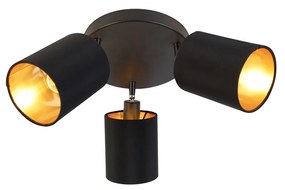 Faretto moderno nero con interno dorato 3 luci - Lofty