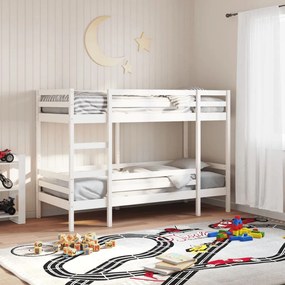 Letto A Castello Bianco 90x200 Cm İn Legno Massello Di Pino /