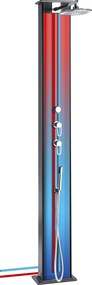 Doccia Solare Ibrida da Giardino 40L Miscelatore e Doccetta Lavapiedi Alluminio Metallizzato/Legno...