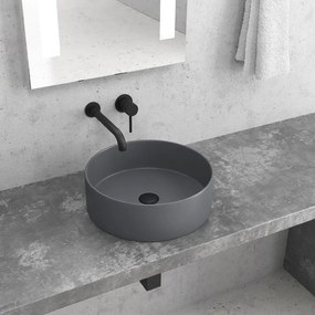 Lavabo da appoggio rotondo in ceramica grigio opaco 35cm | Litos - KAMALU