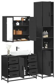 Set Mobili Da Bagno 3 Pz Nero İn Legno Multistrato /