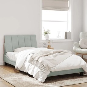 Letto con materasso grigio chiaro 100x200 cm in velluto
