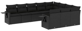 Set divani da giardino 10pz con cuscini in polyrattan nero