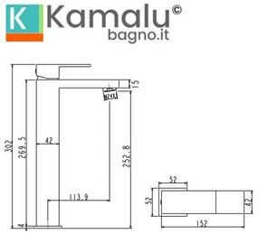 Kamalu - miscelatore lavabo alto nero opaco linea squadrata | kam-diana nero