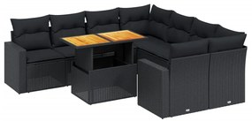 Set Divani da Giardino 9 pz con Cuscini Nero in Polyrattan