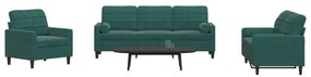 Set Di Divani 3 Pz Con Cuscini E Rinforzi Verde Scuro Velluto /