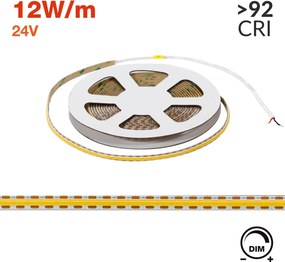 Striscia LED COB 24V 12W/m Tagliabile ogni 8mm Professionale IP20 - 5 metri
