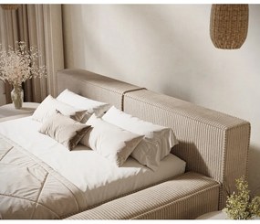 Letto matrimoniale imbottito beige con contenitore e rete inclusi 180x200 cm Voliera – Maison de Rêve