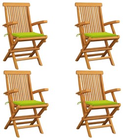 Sedie giardino con cuscini verde chiaro 4pz legno massello teak