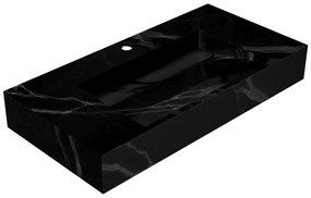 Lavabo sospeso L90.2 x l45,2 x H8 cm in Solid Surface effetto marmo Nero - TAKOTNA