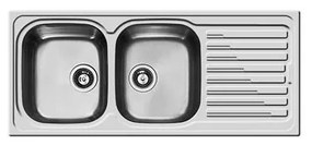 Lavello integrato 2 vasche con gocciolatoio a destra DELINIA Amaltia inox L 50 x L 116 cm argento