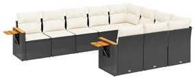 Set divani da giardino 10pz con cuscini in polyrattan nero