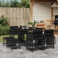 Set da Pranzo da Giardino 9 pz con Cuscini Nero in Polyrattan 3211675