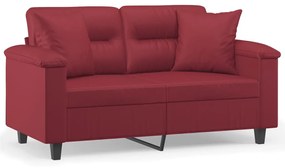 Divano a 2 posti con cuscini rosso vino 120 cm in similpelle