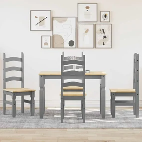 Set Da Pranzo 5 Pz Panama Grigio İn Legno Massello Di Pino /