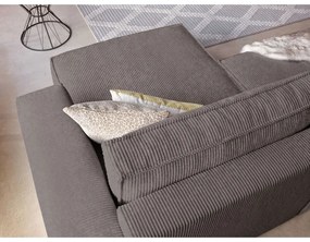 Divano angolare grigio tortora allungabile/con contenitore con rivestimento in velluto a coste Nihad – Bobochic Paris