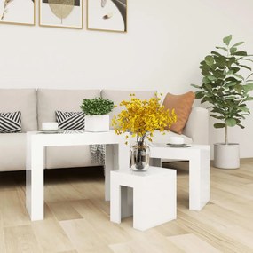 Tavolini da Salotto Impilabili 3 pz Bianco Lucido in Truciolato