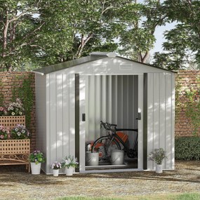 Casetta Box da Giardino Porta Utensili 213x130x185 cm con Porte Scorrevoli in Acciaio Bianco...