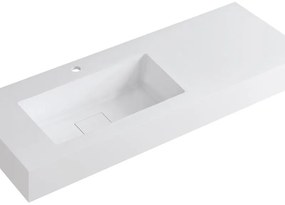 Lavabo integrale rettangolare vasca a sinistra L 120.5 x H 15 x P 46 cm in resina bianco lucido