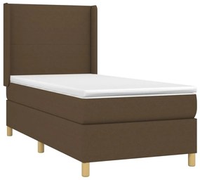 Letto a Molle Materasso e LED Marrone Scuro 90x200cm in Tessuto