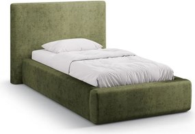 Letto singolo imbottito verde con contenitore con rete inclusa 90x200 cm Amy – Micadoni
