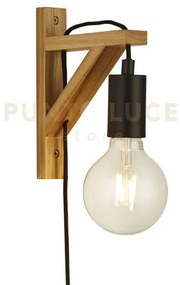 Lampada da parete woody plug in - legno naturale e metallo nero