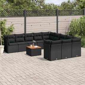 Set divani da giardino 12 pz con cuscini nero in polyrattan