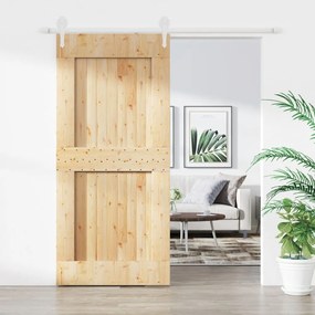 Porta Scorrevole Con Set Hardware 95x210 Cm Legno Massello Pino /