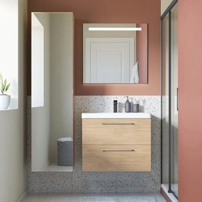 Mobile da bagno sospeso sotto lavabo L 75 x H 58 x P 48 cm rovere laminato lucido, 2 cassetti SENSEA Remix