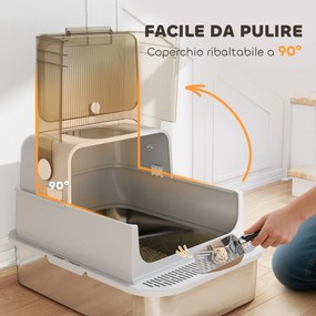 Lettiera Chiusa per Gatti XXL a 2 Porte 70x50x46,5 cm Vaschetta in Acciaio Inox Grigio...