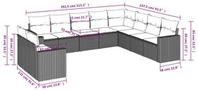 Set Divani da Giardino 10pz con Cuscini in Polyrattan Marrone