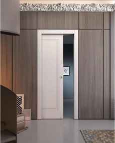 Porta interna scorrevole Antibes in legno laccato colore bianco, L 70 x H 210 cm, apertura reversibile