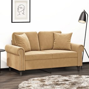 Divano A 2 Posti Con Cuscini Marrone 120 Cm İn Velluto /