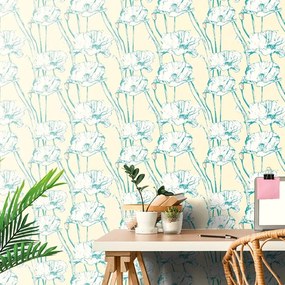 Carta da parati – Papaveri fioriti in versione giallo-verde