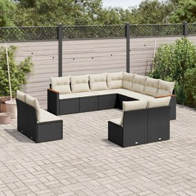 Set divani da giardino 11 pz con cuscini in polyrattan nero