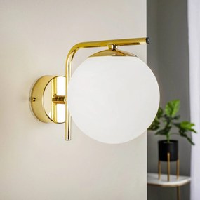 Domiluce Applique Aurora, color oro, vetro, altezza 17 cm, sfera, E14