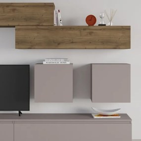 Parete Attrezzata 250 Cm Con Base Moka E Pensili Noce Effetto Legno Licia