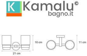 Kamalu - portabicchiere doppio per bagno in vetro e acciaio inox bianco opaco | mira-b