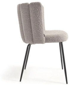 Kave Home - Sedia Aniela in shearling grigio chiaro e gambe in metallo con finitura nera.