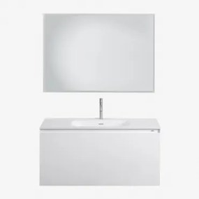 Set Mobili Da Bagno In Legno Macrae Con Lavabo Integrato Bianco & Rectangular Led Y Antivaho (100x70) Tasmin & Cromato ↑20 Cm - Sklum