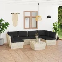 Set Divani da Giardino su Pallet 7 pz con Cuscini Legno Abete cod mxl 40399