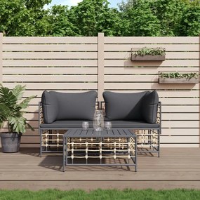 Set Divani da Giardino 3 pz con Cuscini Antracite in Polyrattan