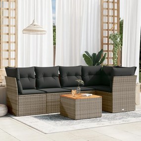 Set divano da giardino 6 pz con cuscini grigio in polyrattan