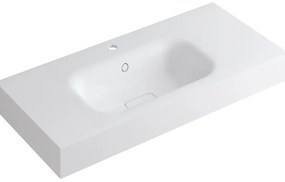 Lavabo integrale rettangolare vasca centrale L 100.5 x H 15 x P 46 cm in resina bianco opaco