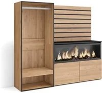 Credenza, 167x35x145 cm, Camera da letto, stanza, Camino elettrico XXL, Armadio Aperto, Rovere , RF3396