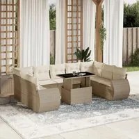 Set Divano da Giardino 10 pz con Cuscini Beige in Polyrattan 3268738