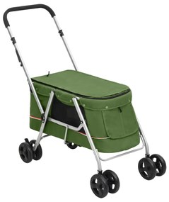 Passeggino Cani Pieghevole Verde 100x49x96cm Tessuto Di Lino /
